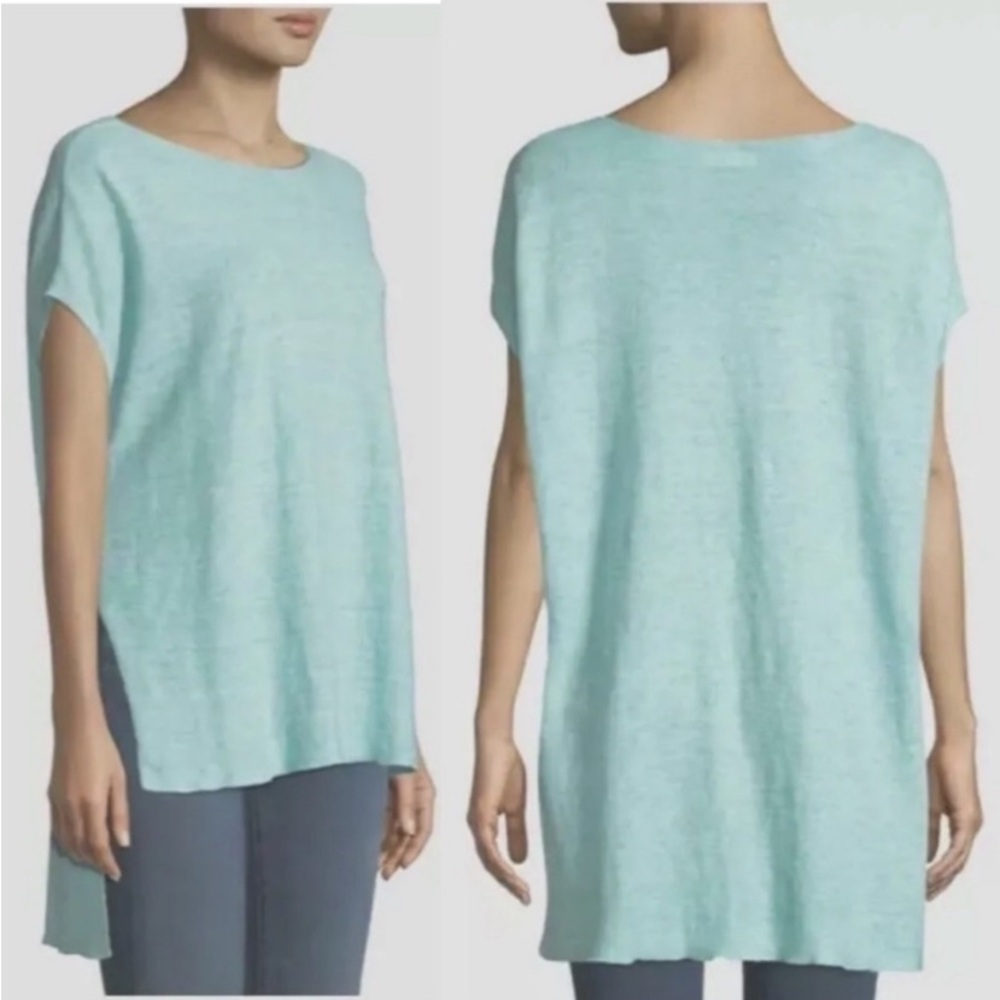 Eileen Fisher Organic Linen Melange Linen Hi Lo Bateau Neck Top